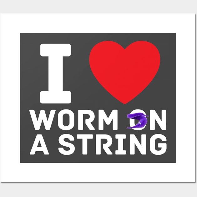 I heart I love Worm on a String Meme Wall Art by BobaPenguin